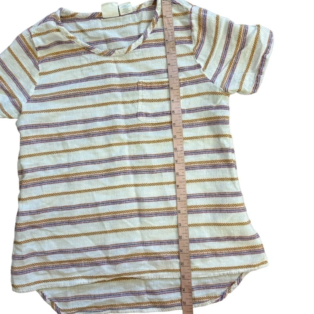 C&C California Cotton Linen Blend Stripe Crew Neck Short Sleeve Blouse Women’s S - Picture 4 of 9